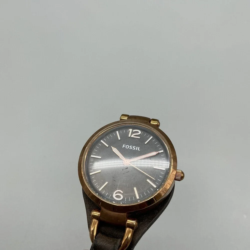Fossil Georgia ES3077 Womens Watch 32mm Brown Leather Rose Gold Tone New Battery